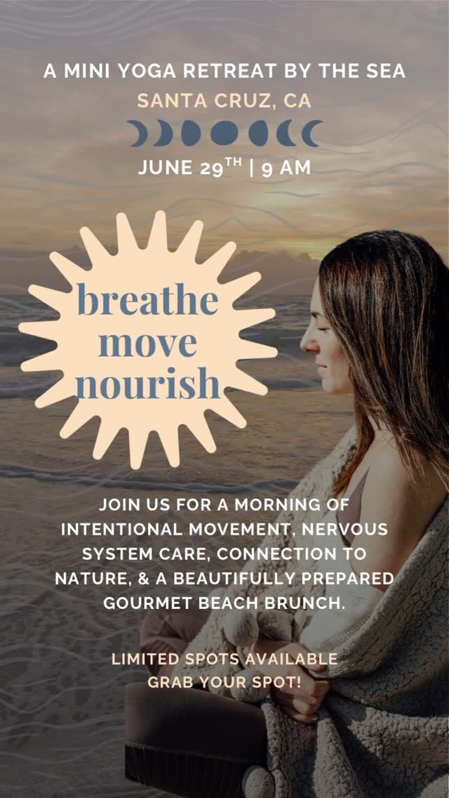 What would it feel like to give yourself a morning to fully land in your body, root into the Earth, and feel beautifully held and fully nourished?

You’re invited to join us for a morning to slow down, breathe deep, and feed your body, your nervous system, and your spirit—all by the sea.

This isn’t just a yoga class. It’s a full mind-body reset.

Self-care Sunday, elevated. A space to realign with your body, your breath, and your connection to the Earth.

If your nervous system’s been quietly (or loudly) asking for a break—this is it.

Movement, breath, nature, and nourishment. All wrapped into one beautiful morning.

🧘🏽‍♀️ Gentle yoga + somatic self-care led by @wellnesswithalisha 
💨 Nervous system-soothing breathwork
🌿 Nature connection + intention setting
🥑 Gourmet, seasonal, beach brunch—luxuriously styled by @santacruzpicniccompany and crafted with a wellness-forward menu

✨ Sunday, June 29
✨ 9 AM – 12 PM | Santa Cruz, CA
✨ Limited spots available

📩 Link in bio to grab your spot—DM me for the link.

#somatichealing #selfcareritual #nervoussystemreset #beachretreat #santacruzevents #mindbodyearth #nourishandflow
#selfcaresunday
#mindbodyhealth